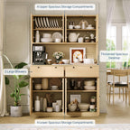 GarveeLife 71" Tall Kitchen Pantry Cabinet with Charging Station – 47" Wide Storage Hutch with Countertop, Microwave Stand, 2 Drawers, and Power Outlet for Dining Room, Living Room, Natural