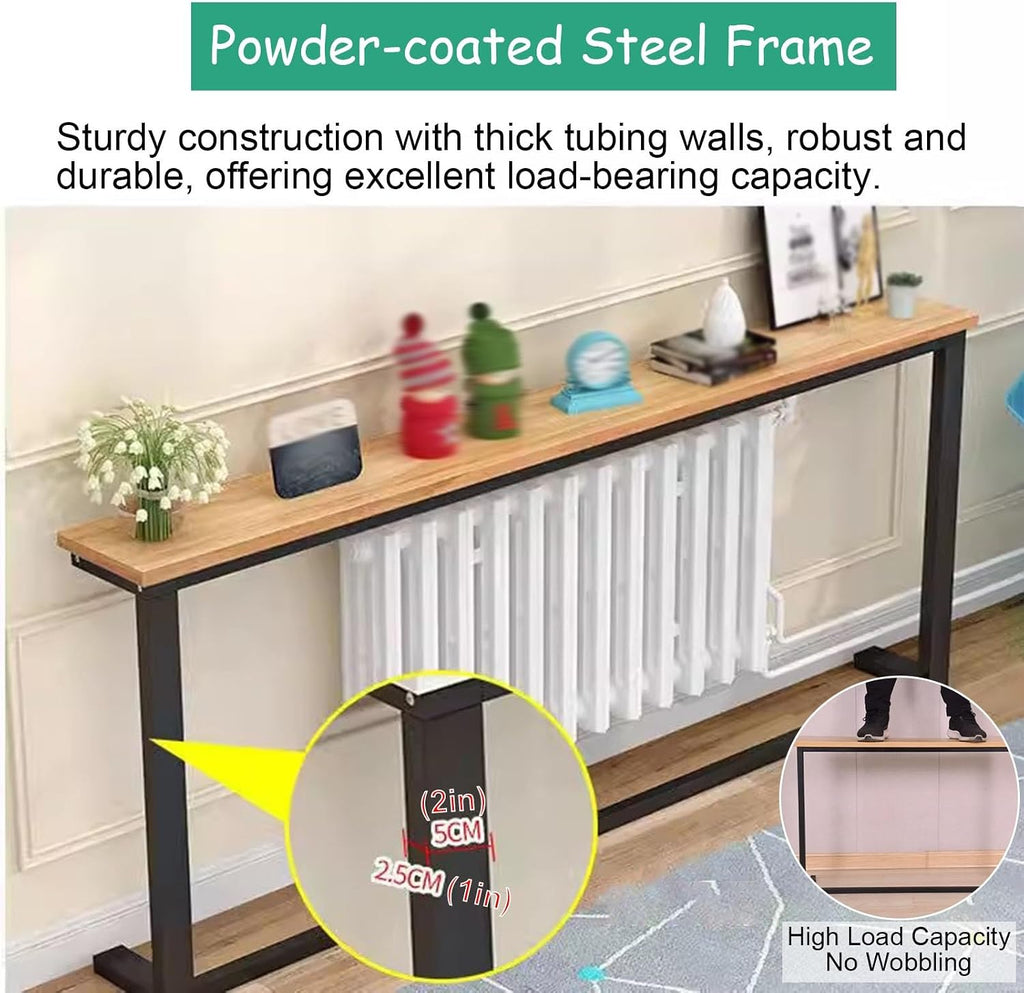 Modern Narrow Hallway Accent Table, Behind Couch Slim Table for Dorm Room, Wooden Window Sill & Radiator Tables for Home Office(White,160x20x80cm)