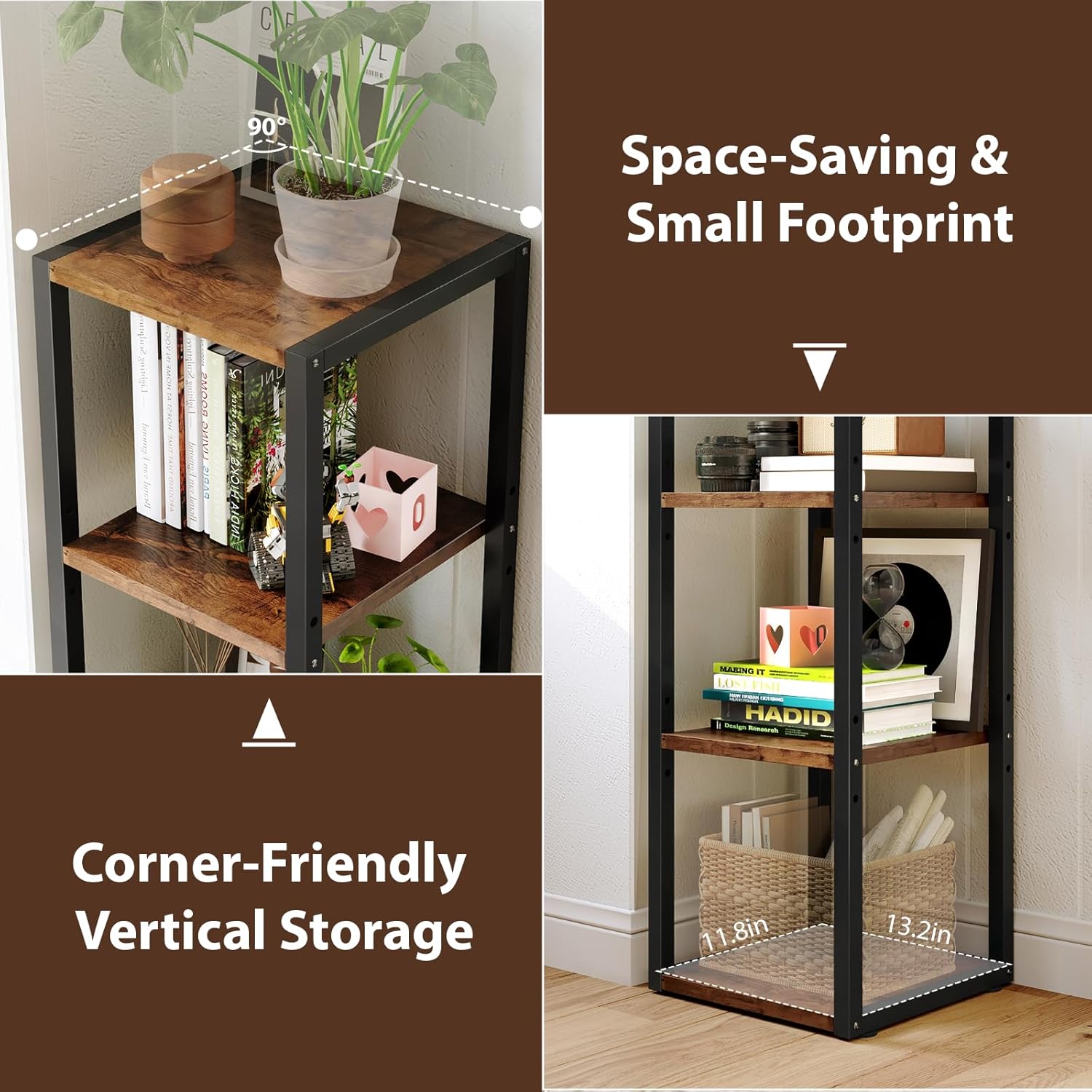 Narrow Bookshelf, 7 Tier Tall Bookshelves with Adjustable Shelves, DIY Stackable Bookshelf, Shelf Storage Organizer for Small Space, Living Room, Office, Study, Entryway, Industrial, Rustic Brown