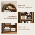 RALGEND Arched Bookshelf, 75.8" Tall Arch Bookcase with Storage, 6-Tier Farmhouse Book Shelf, Arched Cabinet, Wooden Bookshelf with Open Display Shelves, Adjustable Shelf, Office, Walnut