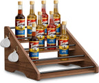 Coffee Syrup Organizer, 4-Tier Solid Wood Syrup Rack, Wine Rack, Storage Organizer for 16 Syrup Bottles/Spice Jars/Liquor Bottles, Sturdy Storage Stand for Coffee Bar