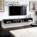 Floating TV Unit, 47'' Wall Mounted TV Cabinet, Floating Shelves with Door, Modern Entertainment Media Console Center Large Storage TV Bench for Living Room & Office (47.24IN, Black)