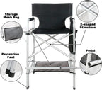 Makeup Chair for Makeup Artist 45.6'', Tall Directors Chairs Foldable for Clients with Side Table Cup Holder Storage Bag and Footrest, Folding Chair 400lbs Capacity Black
