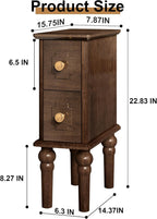 Solid Wood End Table, Walnut Narrow Side Table with Drawers, Small Nightstand Skiny Beside Table for Small Space, Living Room, Bedroom, 8" Width