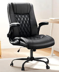 Marsail Executive Office Chair Ergonomic Desk Chair with Flip-up Armrests PU Leather Height-Adjustable Swivel Rolling Dark