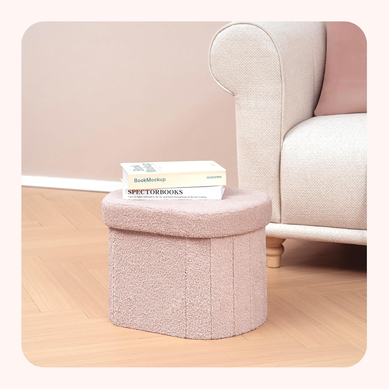 PINPLUS Storage Ottoman Boulce Tufted Oval Small Ottomans for Living Room Foot Rest with Storage, Pink 16.1"x12.2"x12.2" (Pink)