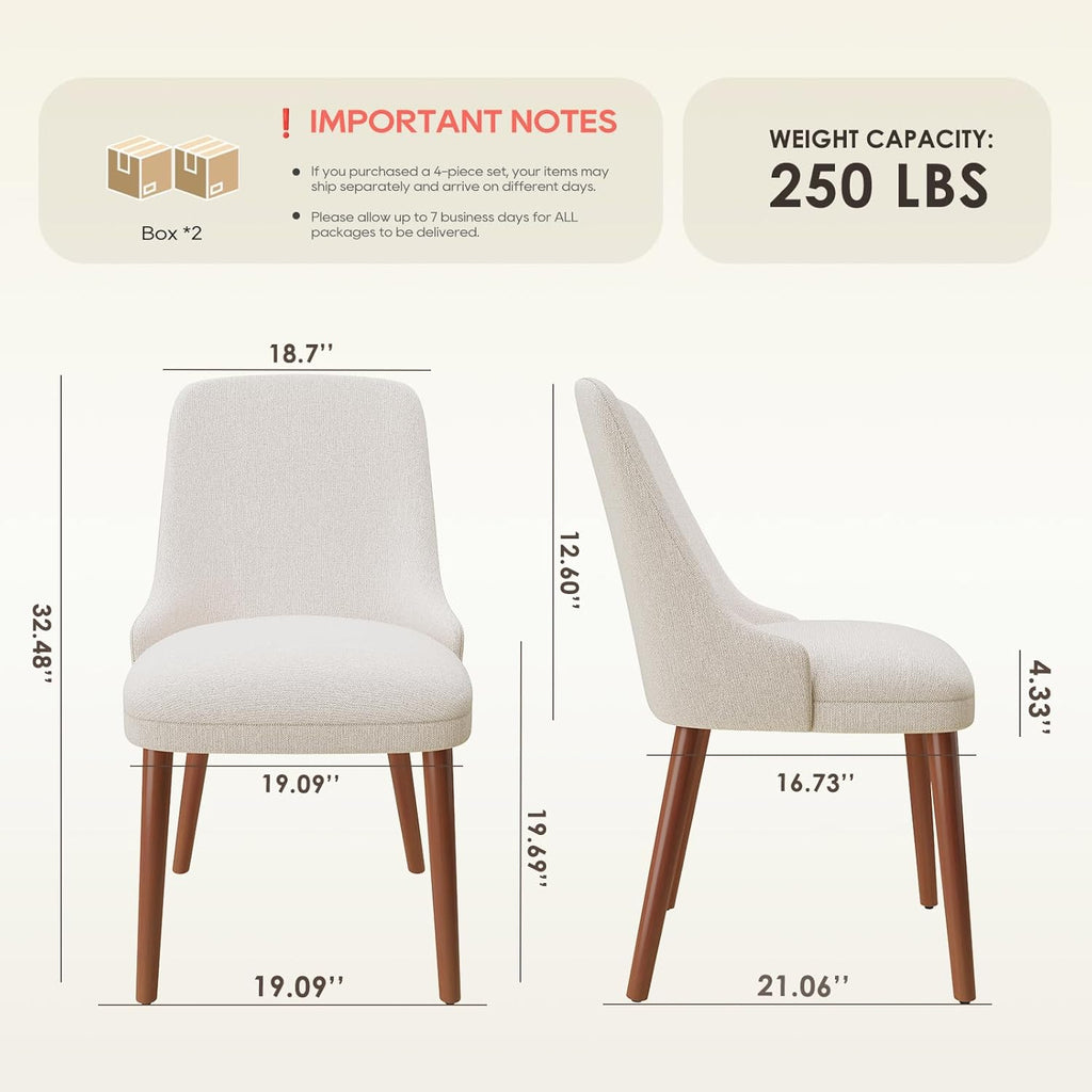 MALOL Dining Chairs Set of 4, Upholstered Dining Room Chair with Wood Legs, High-Back Padded Kitchen Chairs for Dining Room/Restaurant/Cafe, Beige