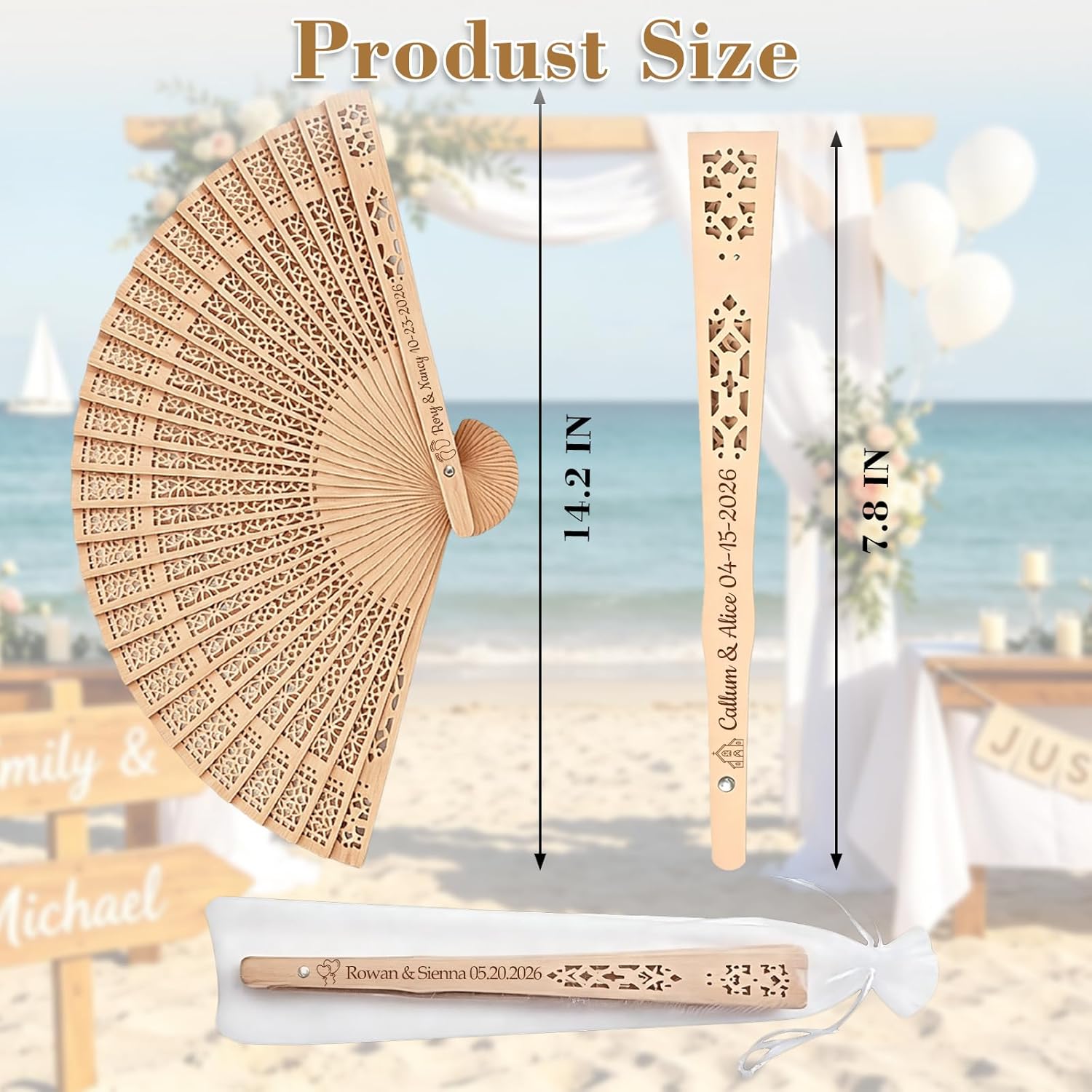 ZFN 1-200 Pcs Personalized Wedding Fans Custom Folding Hand Fan Custom Fan Wooden Folding Hand Engraving Name/Date for Wedding Baby Shower Party Favors (50Pcs)