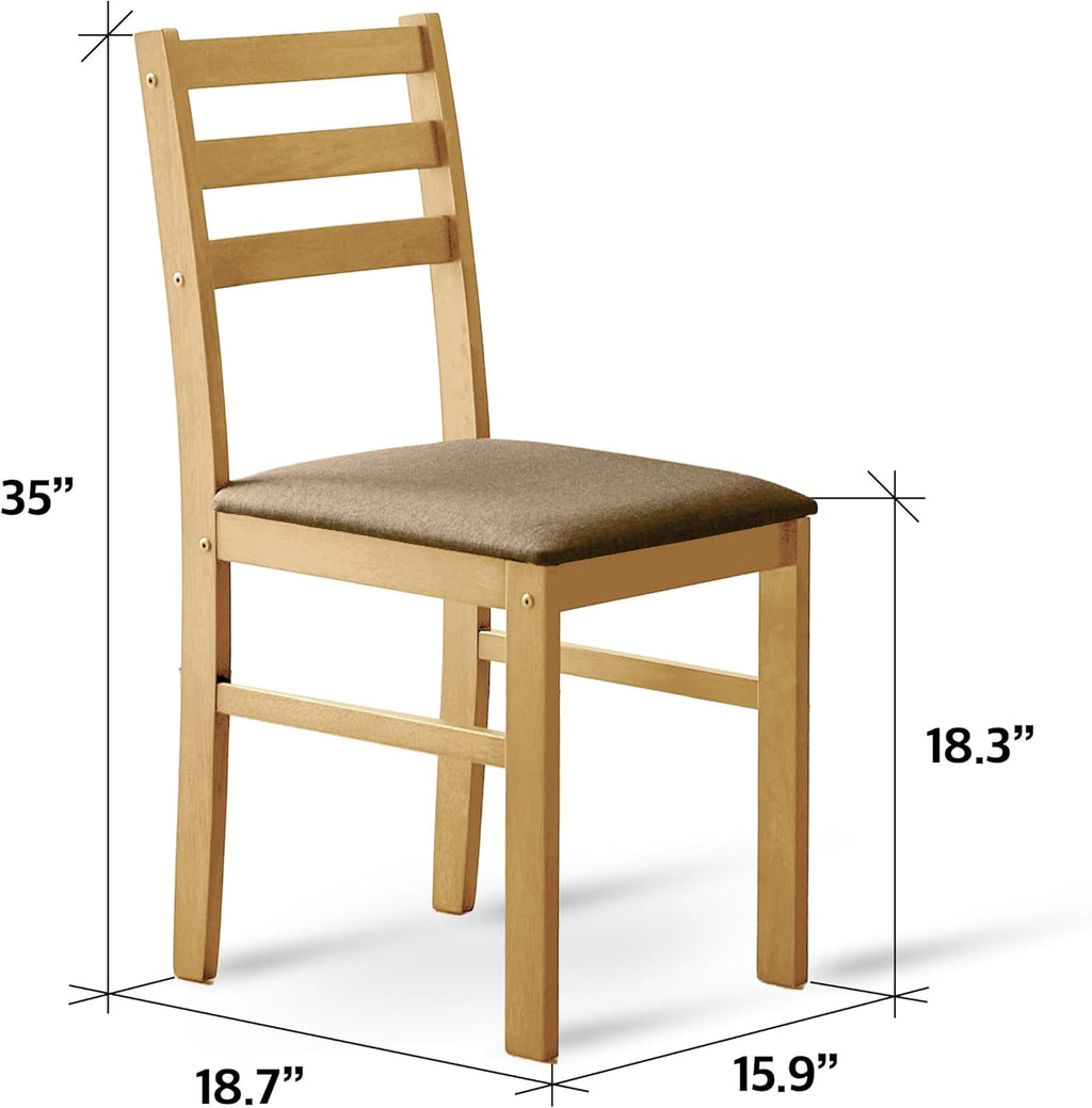 Livinia Seattle 3-Piece Wooden Dining Table Set for 2, Modern Farmhouse Kitchen Dining Room Set with Solid Wood Ladder Back Chairs for Small Space (Natural)