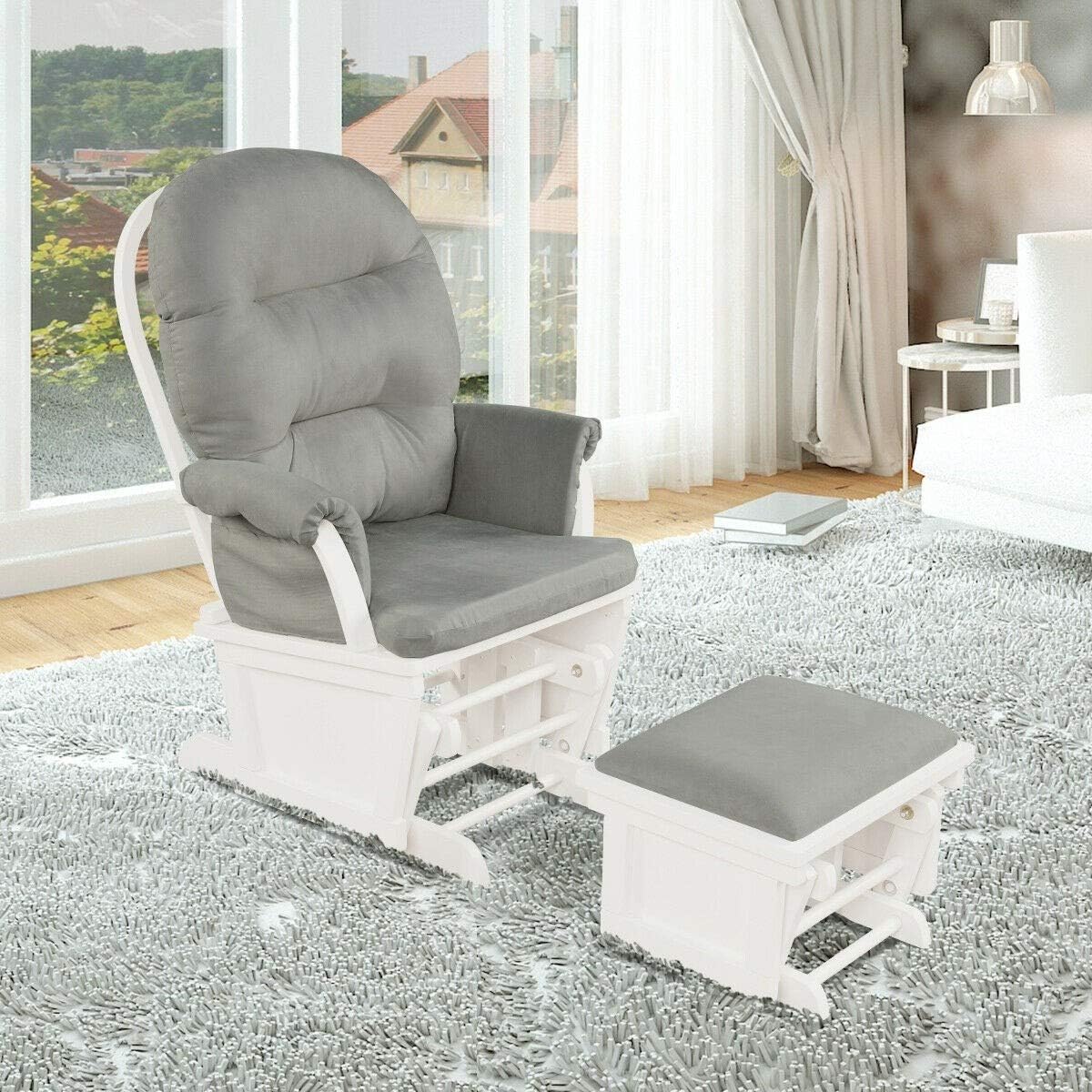 Baby Nursery Glider Chair Smooth Rocking Chair for Baby Nursing Babies Glider and Ottoman Upholstered Comfort Relax Rocker Chair with Padded Arm Cushions & Storage Pocket (Light Gray)
