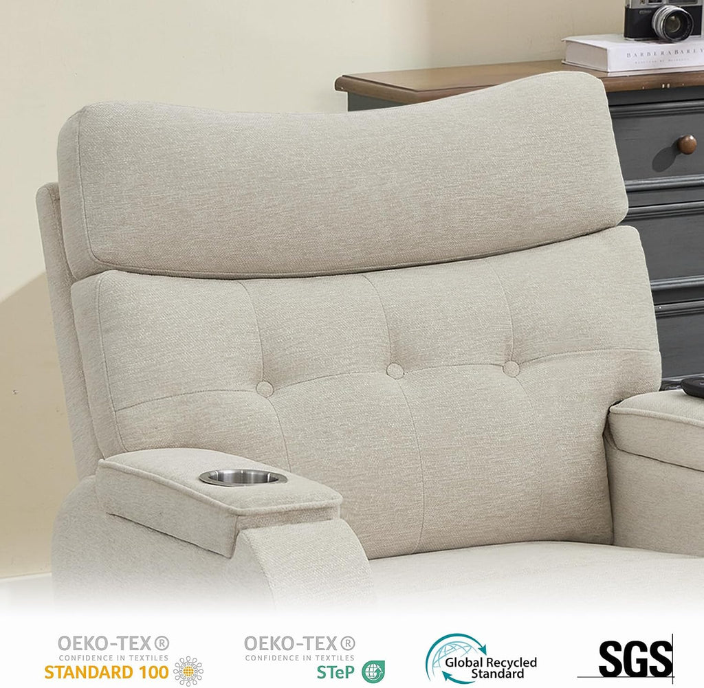 Power Swivel Rocker Recliner with Massage & Heat, Power Glider Recliners with Type-C Port & Timing, Oversized Swivel Glider Recliner with Dual Storage Arms & Cup Holder, Chenille Camel