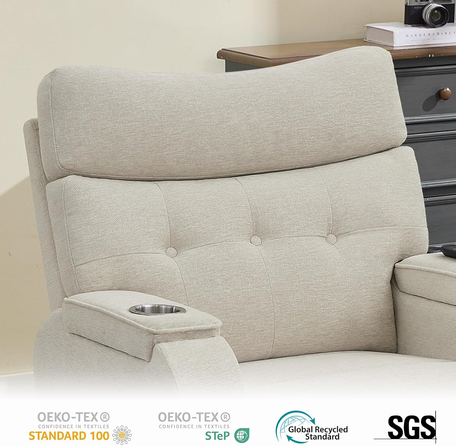 Power Swivel Rocker Recliner with Massage & Heat, Power Glider Recliners with Type-C Port & Timing, Oversized Swivel Glider Recliner with Dual Storage Arms & Cup Holder, Chenille Camel