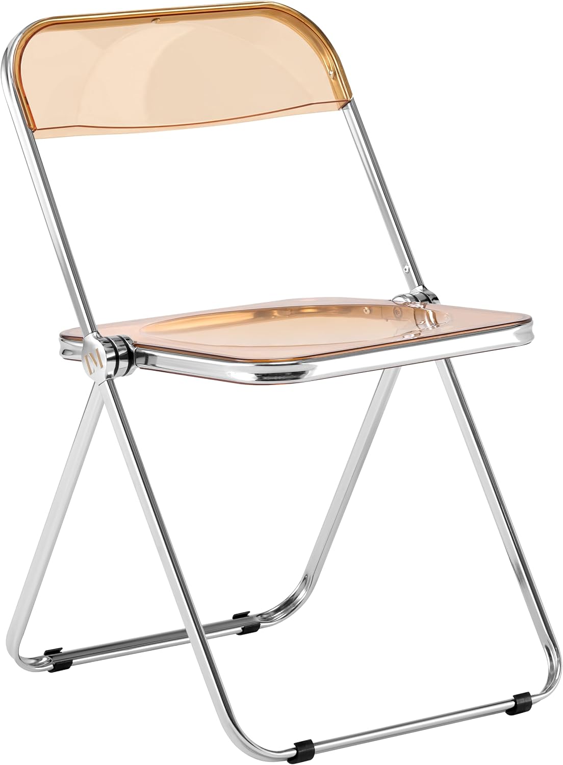 LeisureMod Lawrence Modern Clear Acrylic Folding Chair with Metal Frame, Space-Saving Transparent Seating for Dining Room, Home Office, Bedroom, Vanity or Small Spaces, (Amber, Set of 4)