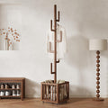 Solid Wood Cactus Coat Rack with 6 Hooks and Storage Basket, Walnut | Coat rack freestanding With 6 L-Shaped Hook,Decorative and Functional coat tree for entryway, hallway, bedroom, living room