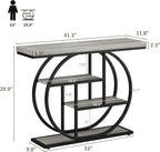 41.3" Console Table, Modern Sofa Table with Circle Base, 4-Tier Narrow Entryway Table for Hallway, Slim Industrial Accent Table with Storage Shelves for Living Room, Grey
