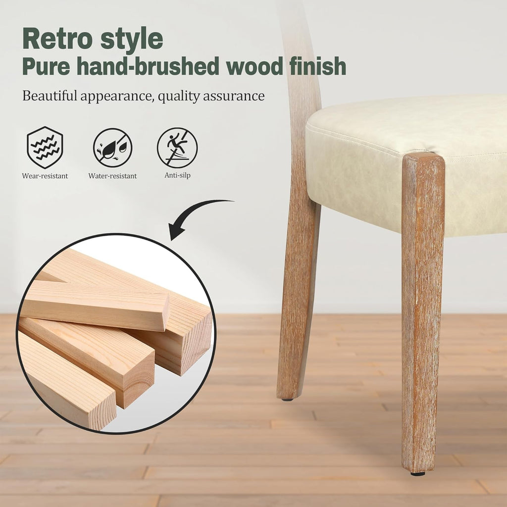 RNKSFX Modern Dining Chairs Set of 6, Faux Leather Upholstered Kitchen & Dining Room Chairs, Mid Century Modern Wooden Dining Chairs Oversized Sturdy Rounded Chairs Curved Back, Beige