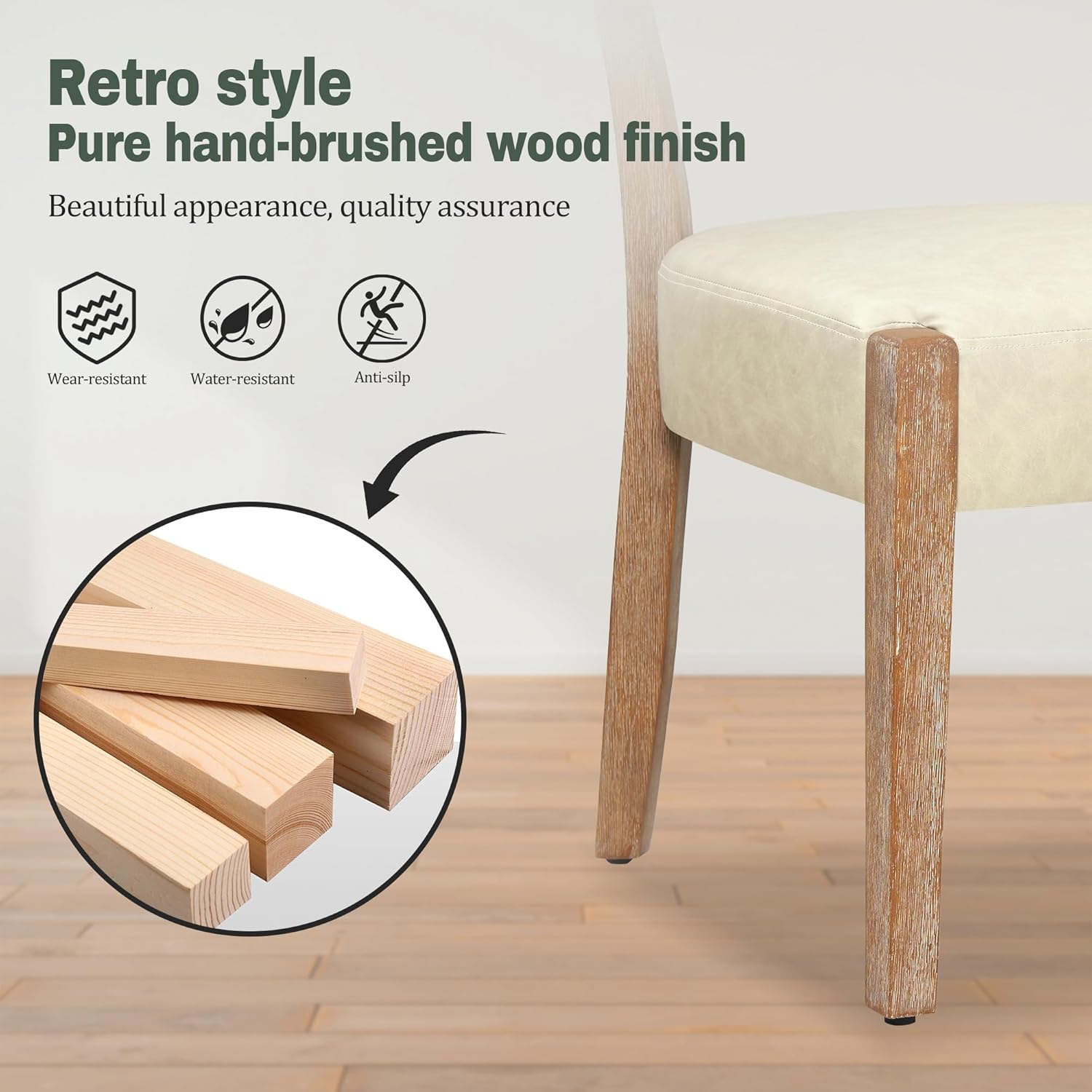 RNKSFX Modern Dining Chairs Set of 6, Faux Leather Upholstered Kitchen & Dining Room Chairs, Mid Century Modern Wooden Dining Chairs Oversized Sturdy Rounded Chairs Curved Back, Beige