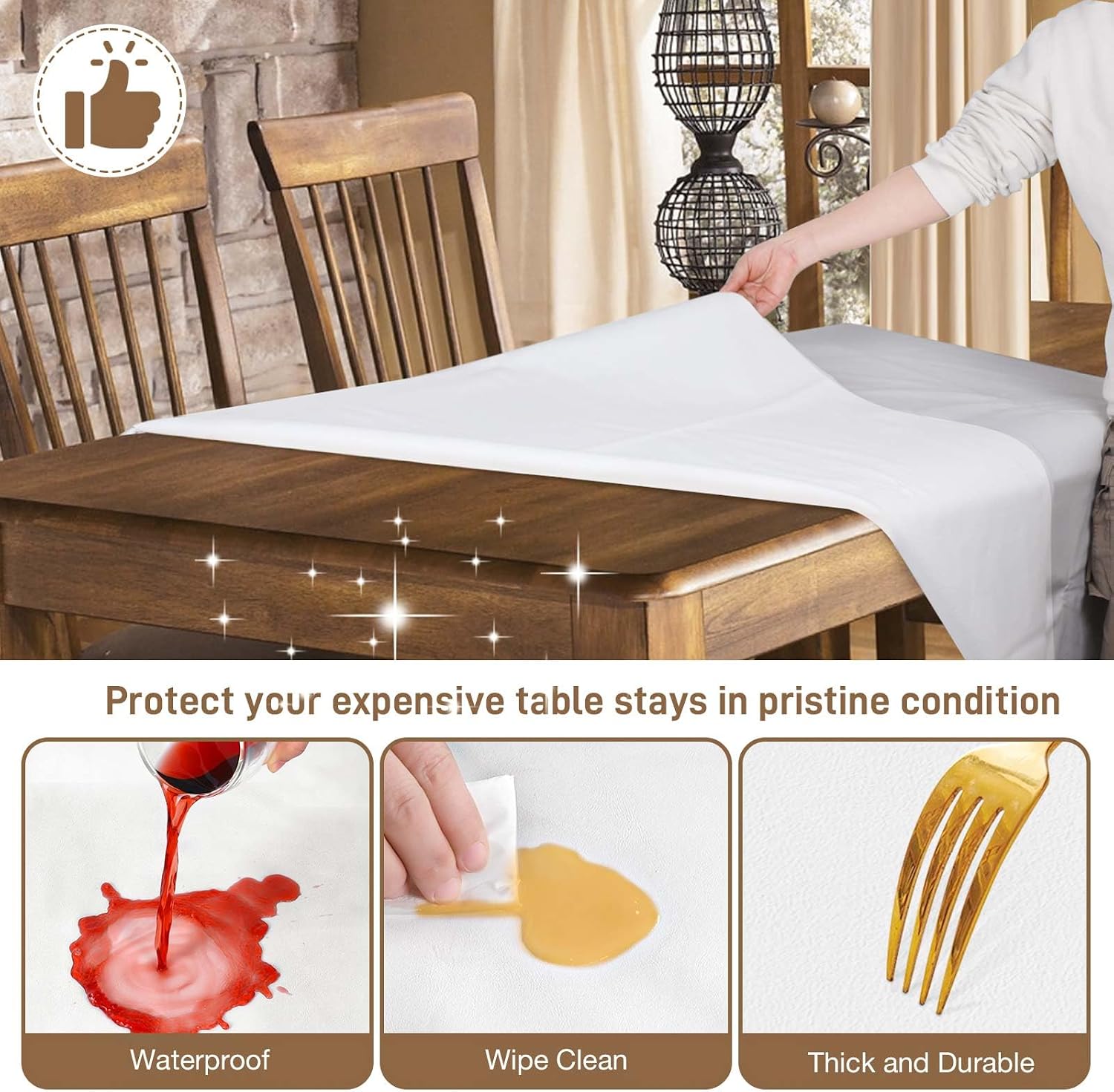 Table Protector Pad with Flannel Backing, Heavy-Duty Vinyl Table Padding Under Tablecloth, Waterproof, Heat Resistant, 72 x 54 inches, Rectangular