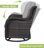 Rilyson Wicker Rocking Chair Swivel Chairs - 4 Piece Rocker Patio Chairs Set Rattan Rocking Chair for Outdoor Porch Deck Garden Backyard(Brown/Grey)