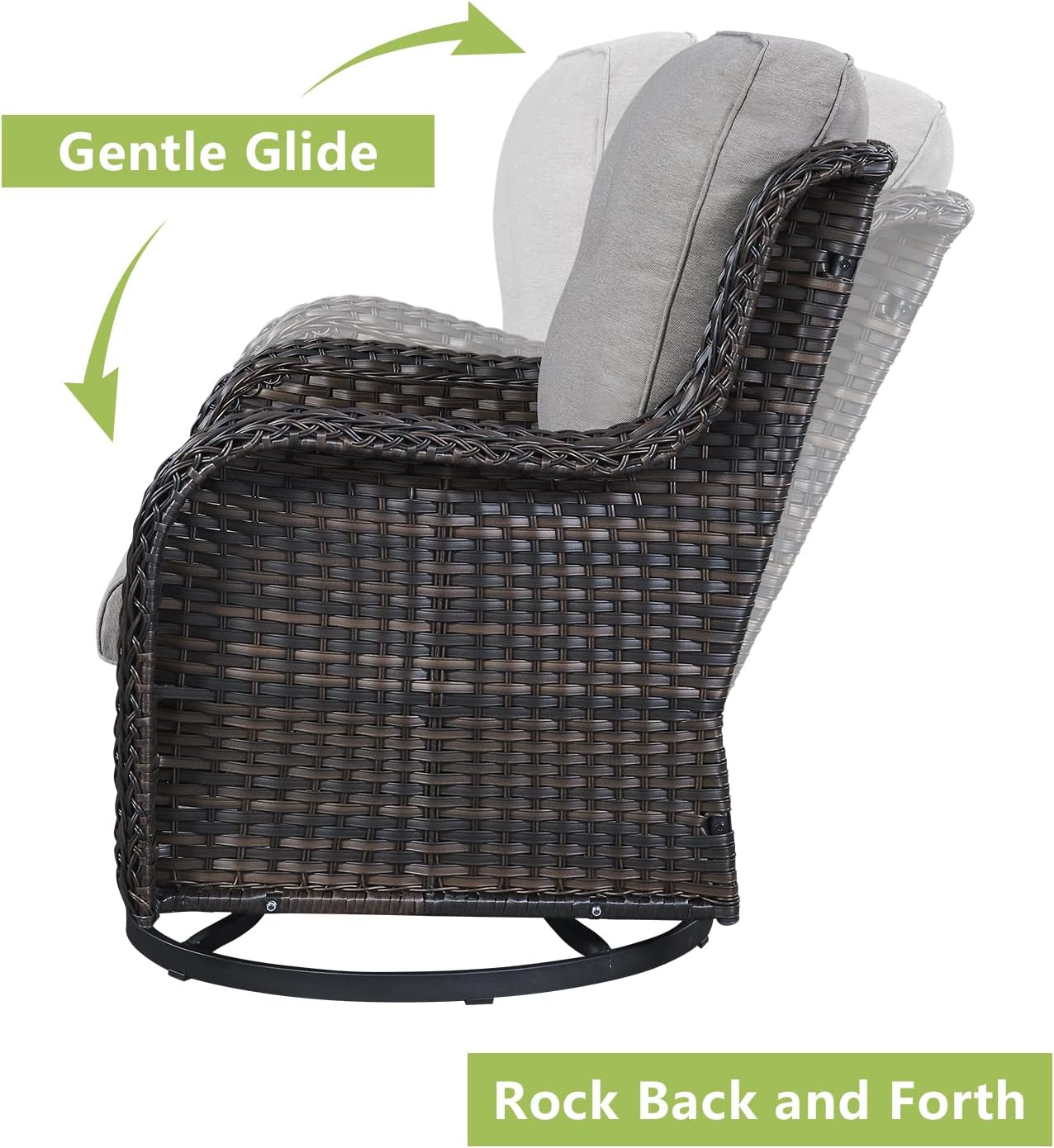 Rilyson Wicker Rocking Chair Swivel Chairs - 4 Piece Rocker Patio Chairs Set Rattan Rocking Chair for Outdoor Porch Deck Garden Backyard(Brown/Grey)