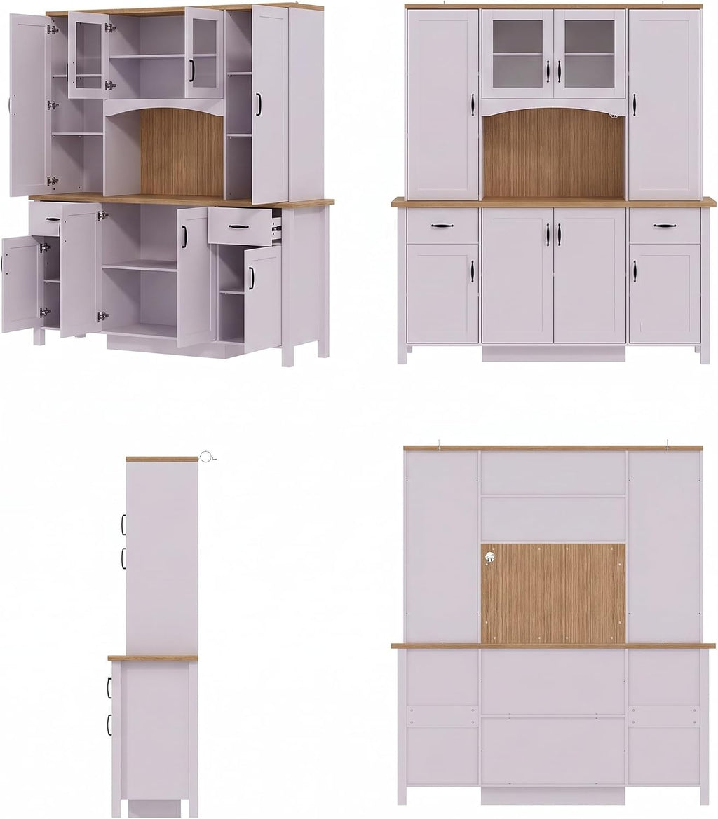 Large Wide Kitchen Pantry Storage Cabinet with Hutch, 79" Tall Farmhouse Pantry Storage Cupboard with Doors and 2 Drawers, Modern Coffee Bar Buffet Sideboard for Dining Room, Light Purple
