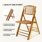VINGLI Bamboo Folding Chair, Foldable Dining Wood Chairs Comfortable Seat for Outdoor & Indoor, Patio, Porch, Wedding, Party, Event,Brown (4 Pack)