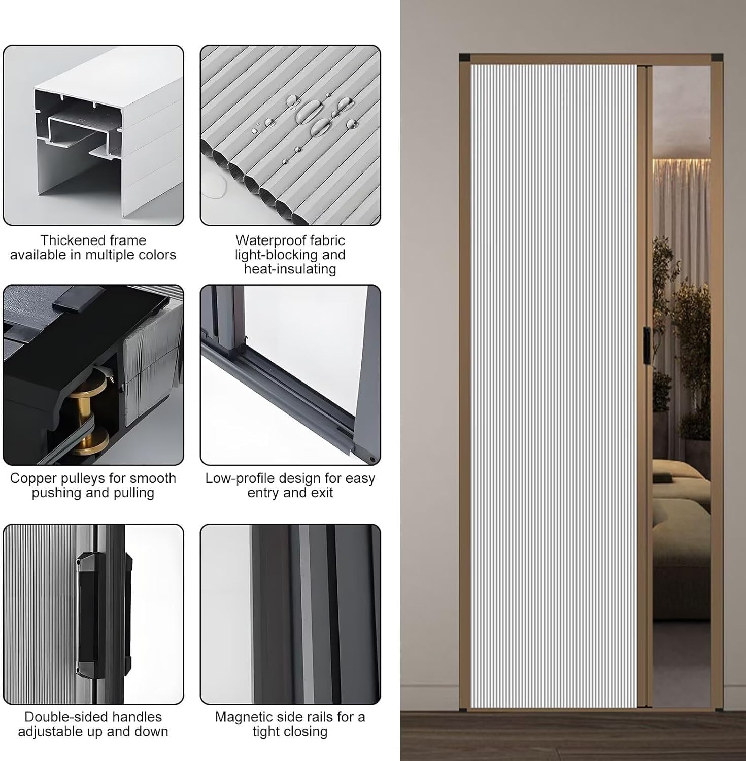 40x57 Retractable Aluminum Sliding Door – Soundproof, Waterproof Low Track Interior Folding Doors for Closet, Room Divider, Living Room, Bedroom, Kitchen, Office White (WxH) 47x76in/119.4x193cm
