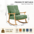 SAETSFEG Rocking Chair for Nursery with Lumbar Pillow, Upholstered Accent Chair with Solid Rubberwood Frame, Living Room & Bedroom, Cozy Reading Chair for Small Spaces, Green