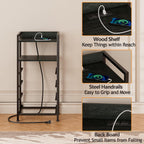 Furnulem Night Stand with Charging Station,LED,Tall Bedside Table for Dorm | 4 Drawer Dresser for bedroom, with LED light & Remote Control, Fabric Bins and Metal Frame,Wood Desk Top,Easy Assemble,Black