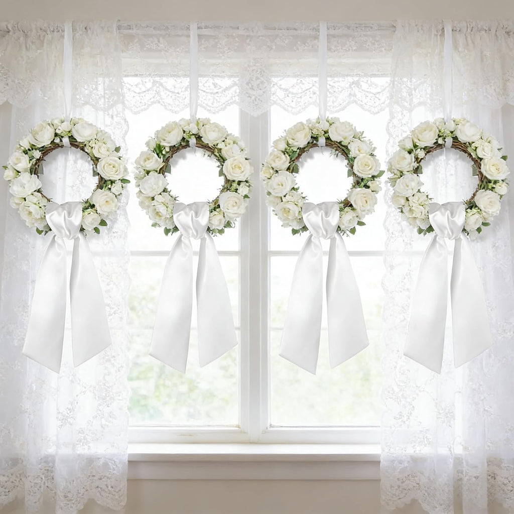 Dream Loom Wreath Sash for Front Door, 12pcs White Wreath Sash Garland Ribbon Accessories for Xmas Party Yard Doorway Indoor Outdoor Wall Wedding Decor