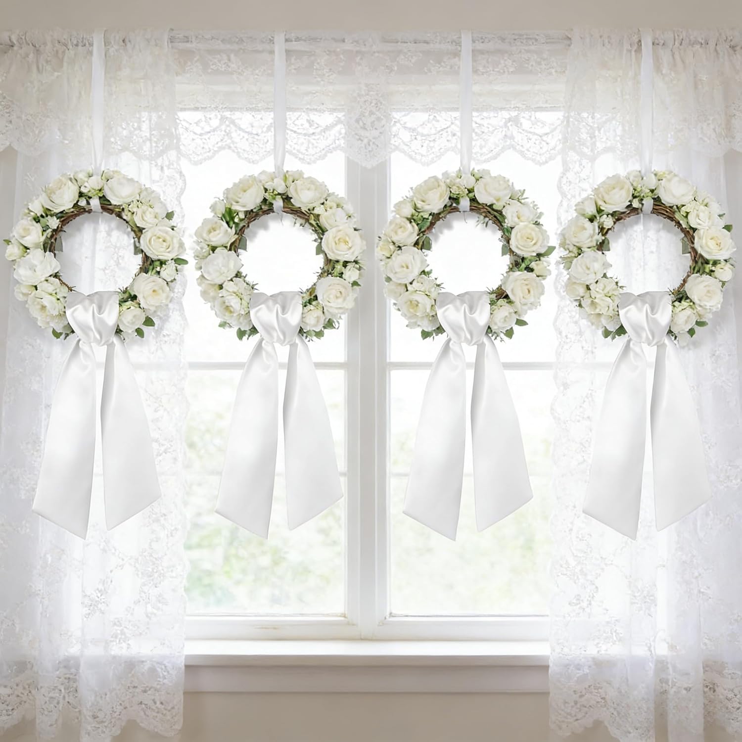 Dream Loom Wreath Sash for Front Door, 12pcs White Wreath Sash Garland Ribbon Accessories for Xmas Party Yard Doorway Indoor Outdoor Wall Wedding Decor