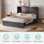 BALUS Queen Murphy Bed with Tri-fold Mattress, USB Charging Station, Murphy Cabinet Bed with Storage Drawer, Space-Saving Hidden Cabinet Chest Beds for Guest Room Living Room, Dark Grey