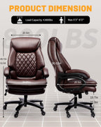 Big and Tall Executive Office Chair with Adjustable Lumbar Support, Extra Wide Seat, Heavy Duty Computer Desk Chair for Long Working Hours, Gaming & Home Office, Quiet Rolling Wheels