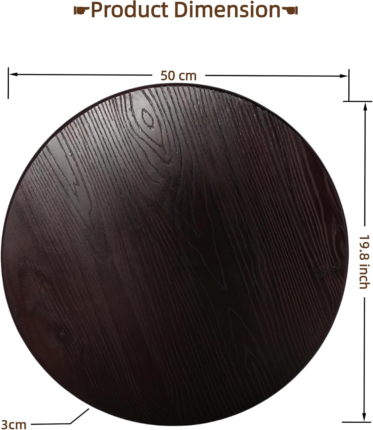 Round Wooden Table Top 19.8inch DIY for Coffee Table Dinner Table Pub Table Side Table Durable Solid Walnut Wood (Walnut, 50CM)