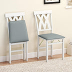 GOFLAME Folding Dining Chairs Set of 4, Foldable Kitchen Chairs with PVC Leather Padded Seat and Rubber Wood Frame, Elegant Hollowed Backrest, Wooden Dinner Chair Set for Dining Room, White