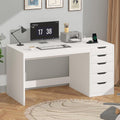 YOMILUVE 47 Inch Computer Desk with 5 Drawers and Power Outlets, Home Office Desks with Storage File Cabinet, Modern Simple Laptop Desk Writing Table for Small Spaces, White