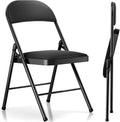 Folding Chairs with Cushion 2 Pack Black Padded Seat Metal Frame with Backrest Portable Folding Chair Lightweight Foldable Chair for Home Office Party Event Seating