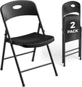 2 Pack Black Folding Chair, Plastic Portable Stackable Commercial Seats with Steel Frame 350lb, Heavy Duty Foldable Chair for Indoor and Outdoor, Patio, Office, Picnic, Kitchen, Events