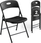 2 Pack Black Folding Chair, Plastic Portable Stackable Commercial Seats with Steel Frame 350lb, Heavy Duty Foldable Chair for Indoor and Outdoor, Patio, Office, Picnic, Kitchen, Events