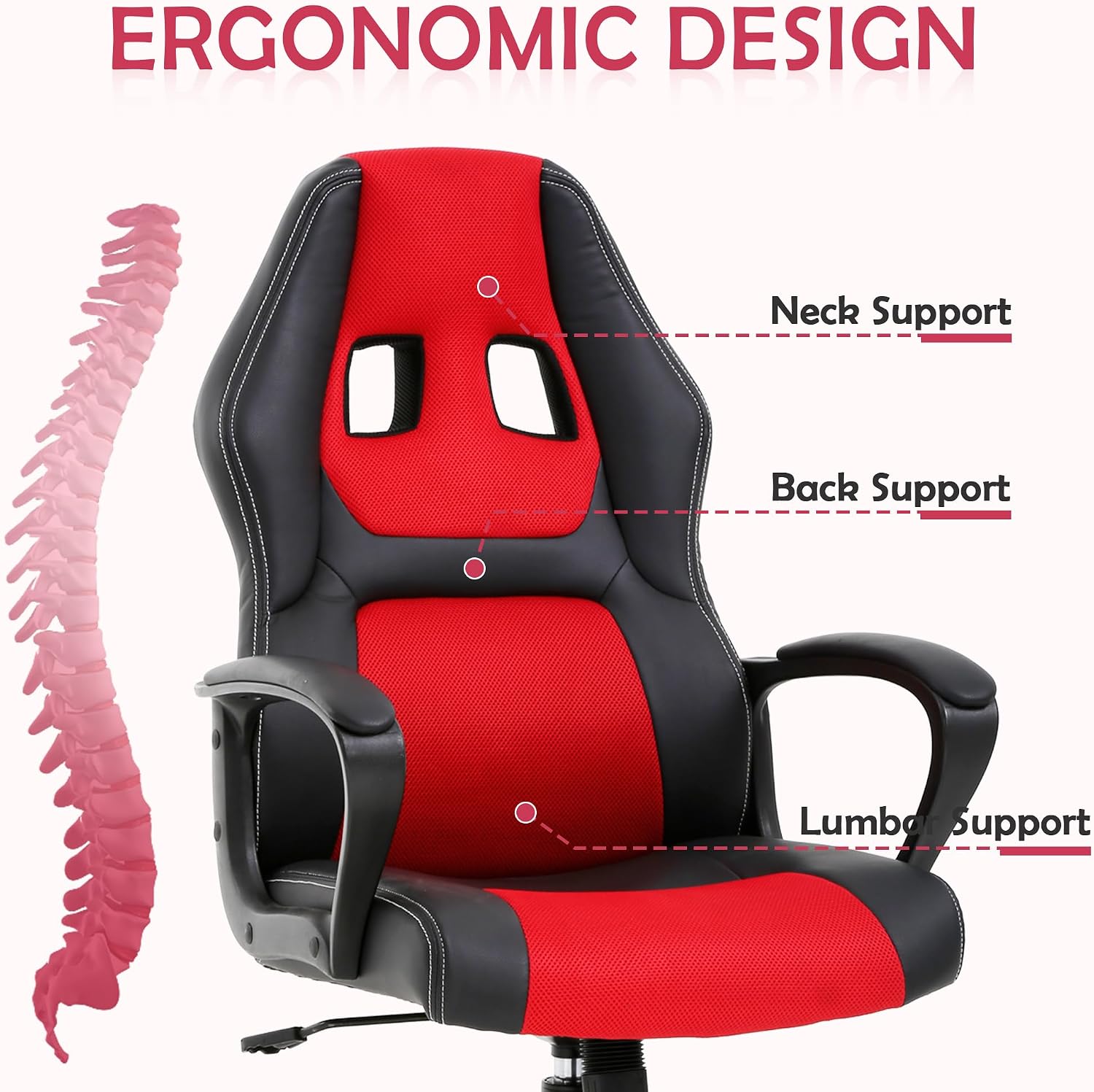 Cheap Gaming Chair Video Game Chair Ergonomic Computer Game Chair with Lumbar Support Adjustable Armrest High Back Racing Swivel Office Chair PU Leathe for Adults Kids Red
