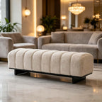 Gentle Tufted Fabric Bench Reliable Black Support Base Bedroom Living Room Entryway Daily Usage