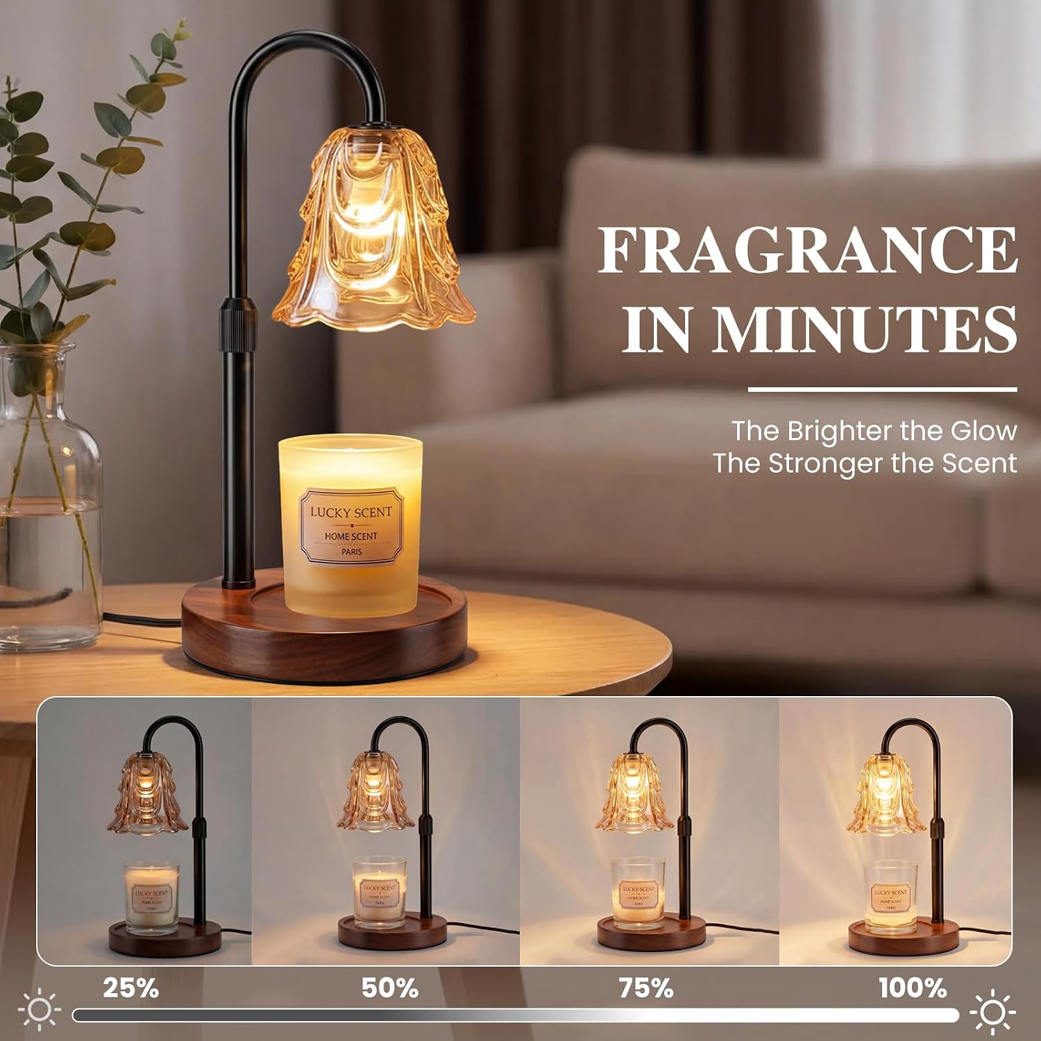 Electric Candle Warmer Lamp with Timer & Dimmable, Adjustable Height Flameless Wax Warmer for Jar Candles, Auto Shut Off, Home Decor for Bedroom Living Room Office, Ideal Gift