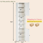 70.8" Tall Bathroom Storage Cabinet Set of 2 with Barn Doors, Narrow Storage Cabinet with Adjustable Shelves & Open Compartments, Slim Floor Cabinet for Bathroom, Kitchen, Entryway, Living Room, White