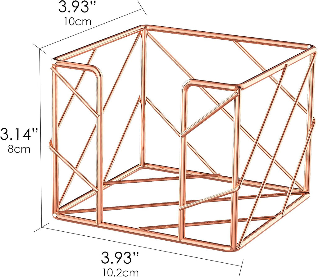 Rose Gold Geometric Sticky Note & Memo Cube Holder, Post Note Dispenser & Desk Organizer Metal Wire for Home, School, Office Supplies (Holder Only)