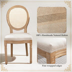 SoarFlash French Dining Chairs Set of 4, Vantage Linen Dining Chair with Round Back, Farmhouse Country Rattan Dining Chair for Living Room,Kitchen,Bedroom,Beige