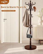 Wooden Coat Rack Freestanding, Solid Wood Coat Rack Stand with 14 Hooks, Vintage Heavy Duty Standing Coat, Sturdy Jacket Hanger Tree Stand for Corner, Office, Entryway