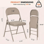 4 Pack Folding Chairs, Fabric Dining Chair Set with Padded Cushion and Back, Indoor Outdoor Seat for Home Office, Parties, Events, Wedding, Extra Guest Seating, Desert Khaki