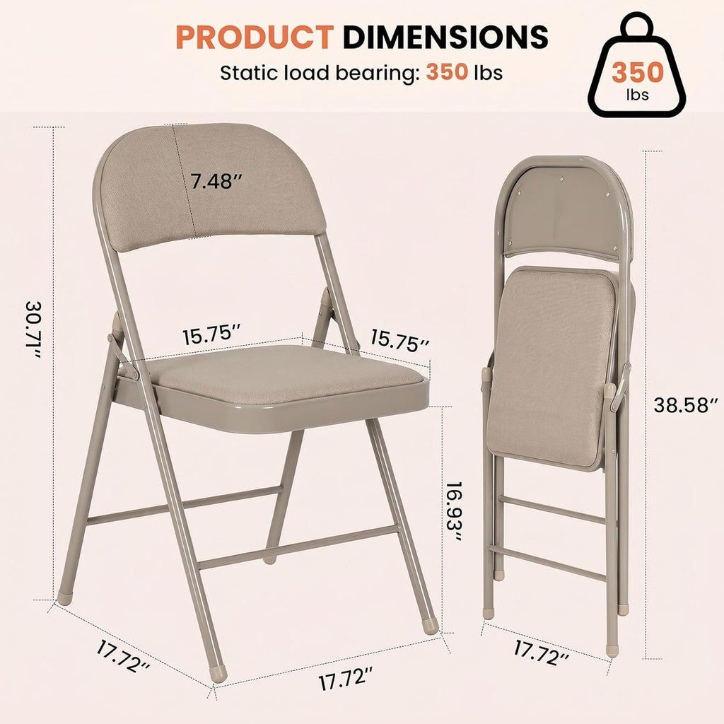 24 Pack Folding Chairs, Fabric Dining Chair Set with Padded Cushion and Back, Indoor Outdoor Seat for Home Office, Parties, Events, Wedding, Extra Guest Seating, Desert Khaki