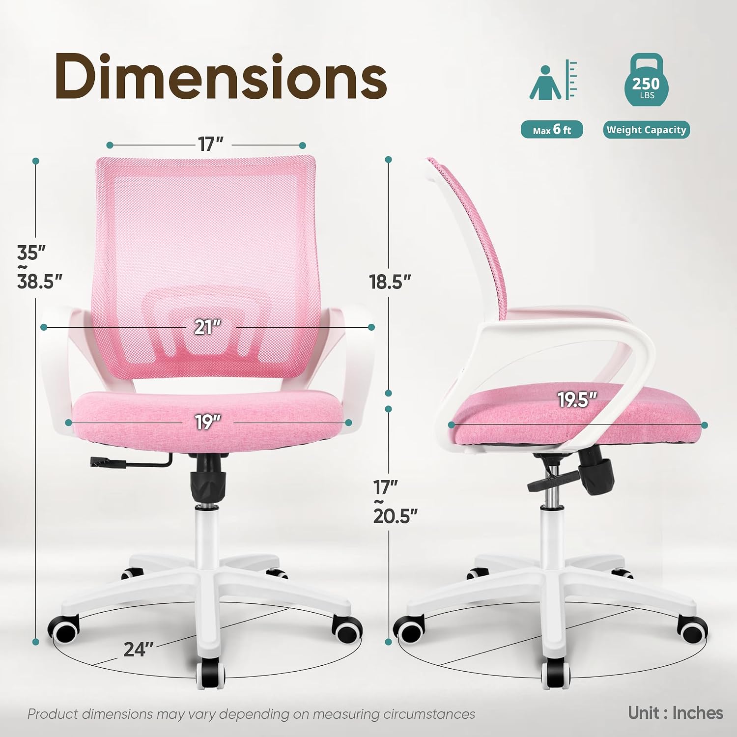 ETONEX Office Chair with Ergonomic Mid Back Cushion Lumbar Support Adjustable Swivel Rolling Computer Gaming Desk Chair Comfy Mesh Seat Wheels Home Executive Use (Pink)