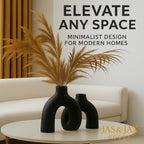 Matte Black Ceramic Vase Set - Modern Hug Donut Ceramic Vases by JAS & JAX GOODS, Minimalistic Nordic Home Decor Centerpiece for Console Tables, Living Room, Bookshelf, or Fireplace Mantel